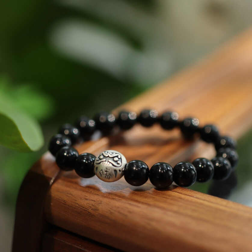 Black Agate 999 Pure Silver Dharma Birth Buddha Beaded Bracelet