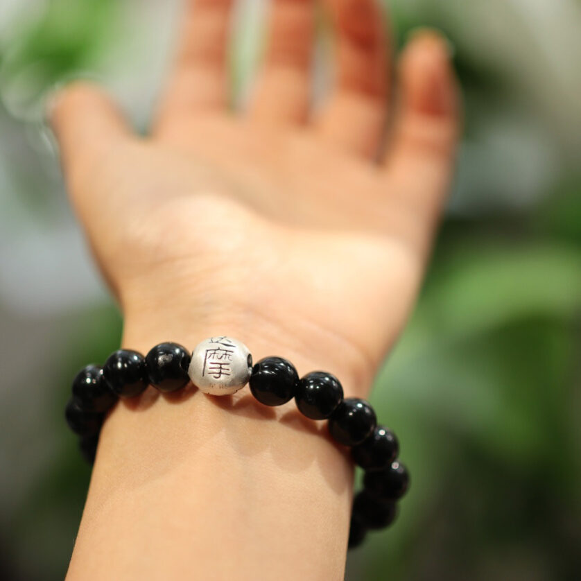 Black Agate 999 Pure Silver Dharma Birth Buddha Beaded Bracelet - Image 3