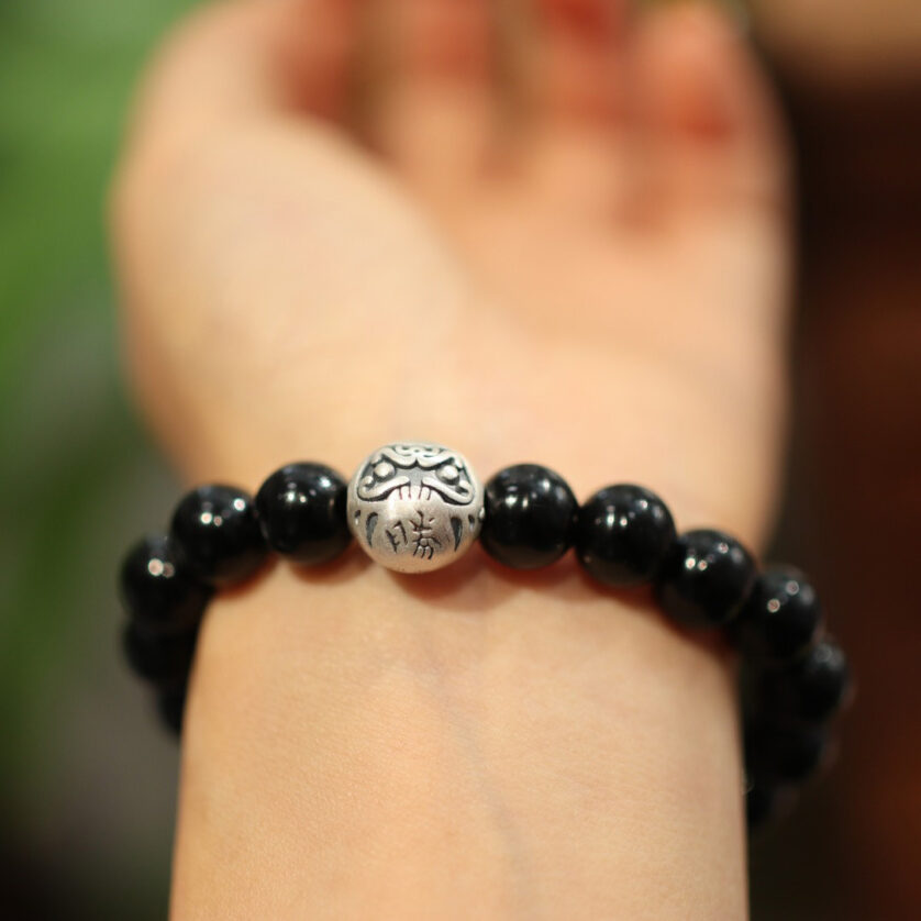 Black Agate 999 Pure Silver Dharma Birth Buddha Beaded Bracelet - Image 4