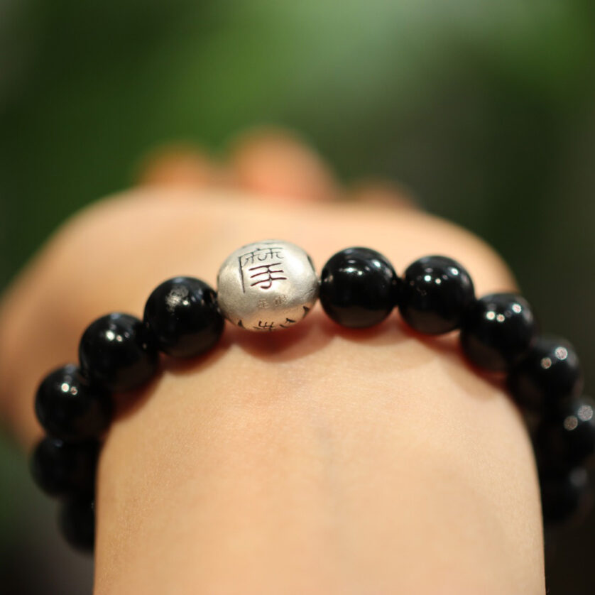 Black Agate 999 Pure Silver Dharma Birth Buddha Beaded Bracelet - Image 5