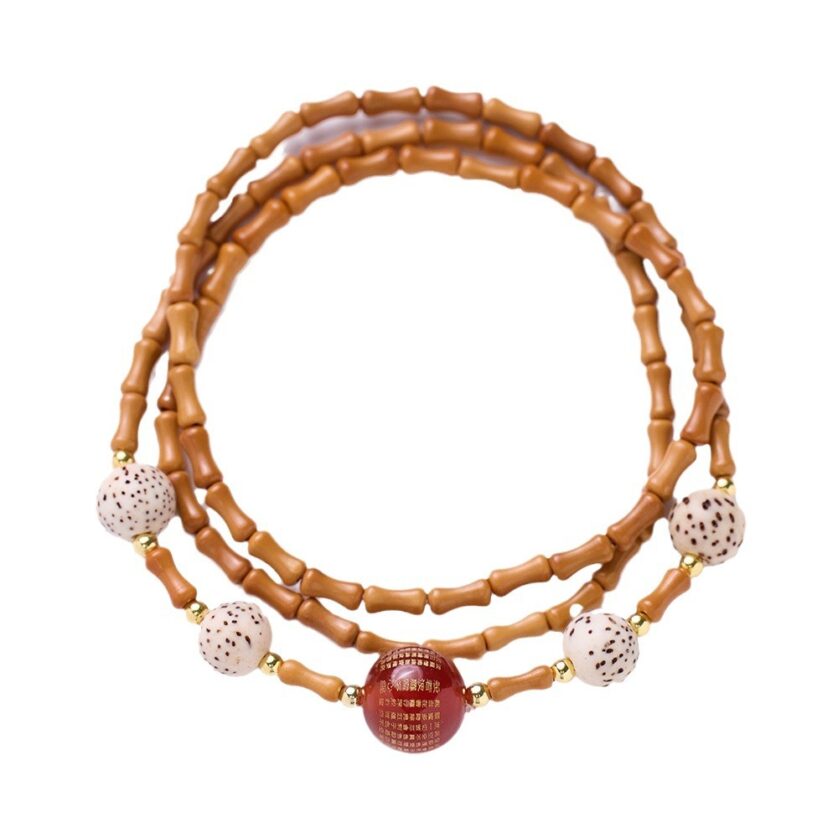 A bamboo knuckle-style Bodhi and agate bracelet