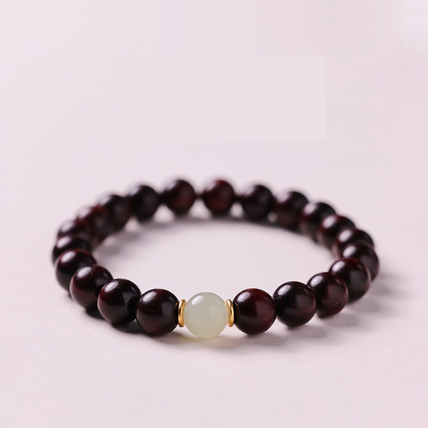 Small-leaf sandalwood and Hetian jade bracelet