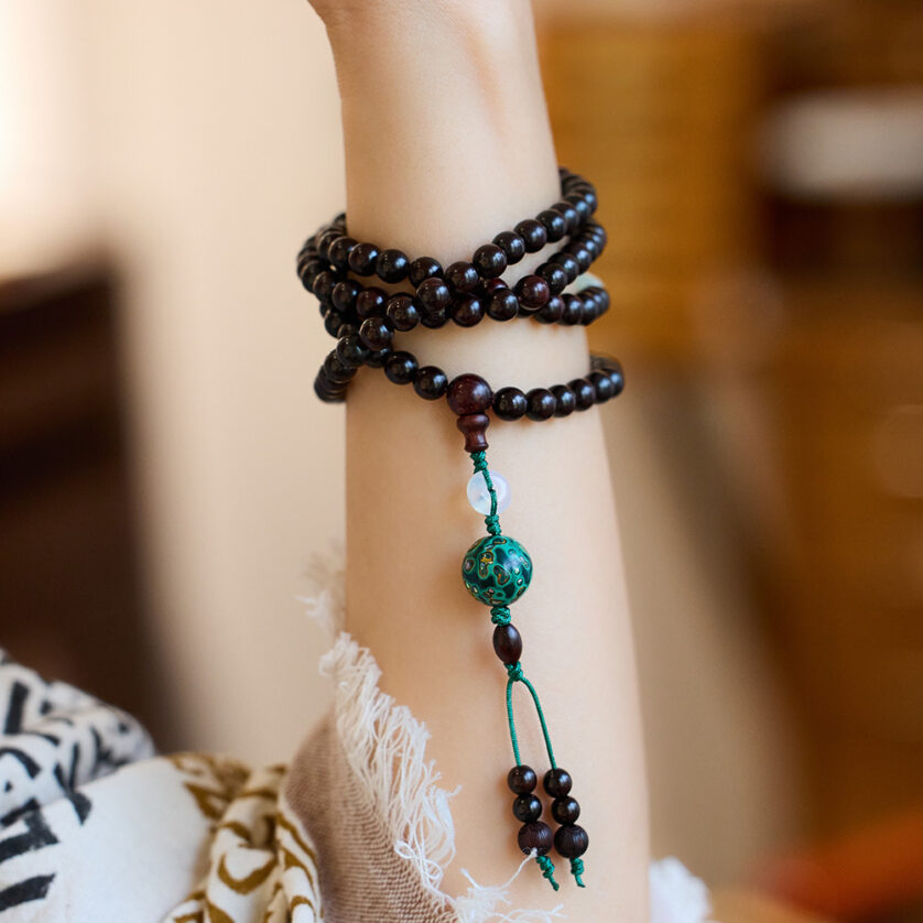 Natural Indian authentic small leaf rosewood bracelets with 108 old lacquer beads, Buddha beads, bracelets as a gift for girlfriends - Image 4